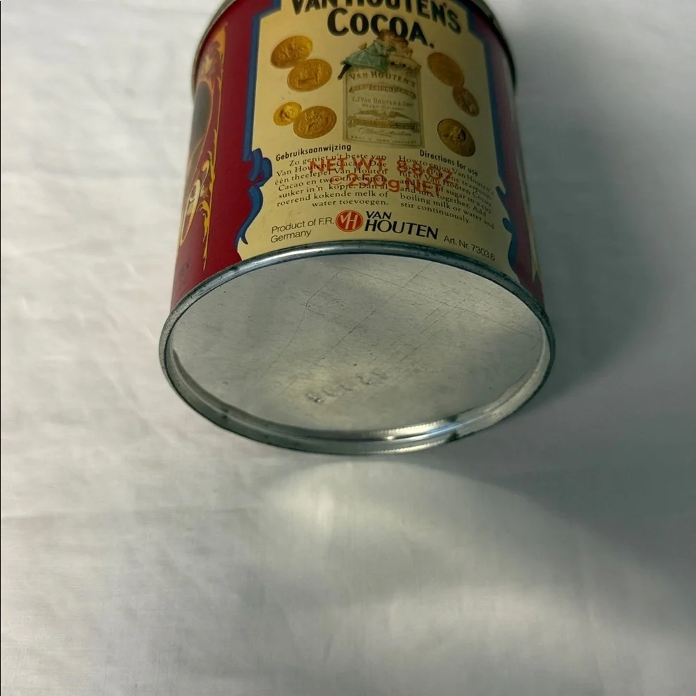 Van Houten’s Cocoa Tin Vintage Red Metal Container Advertising Holland